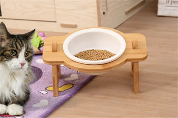 Kedi Köpek Mama Ve Su Kabı-Kırılmaz Melamin Bir Adet Kase Hediyeli-Gerçek Ahşap-Kayın Renk-BuShop Mişa 