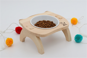 Kedi Köpek Mama Ve Su Kabı-Kırılmaz Melamin Bir Adet Kase Hediyeli-Gerçek Ahşap-Ham Boyasız-BuShop Mızmız 