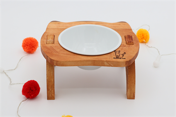 Kedi Köpek Mama Ve Su Kabı-Seramik Bir Adet Kase Hediyeli-Gerçek Ahşap-Armut Kiraz-BuShop Mızmız Preminyum 