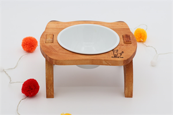 Kedi Köpek Mama Ve Su Kabı-Kırılmaz Melamin Bir Adet Kase Hediyeli-Gerçek Ahşap-Armut Kiraz-BuShop Mızmız 