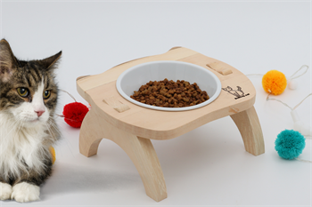 Kedi Köpek Mama Ve Su Kabı-Seramik Bir Adet Kase Hediyeli-Gerçek Ahşap-Ham Boyasız-BuShop Mızmız Preminyum 