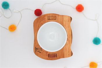 Kedi Köpek Mama Ve Su Kabı-Kırılmaz Melamin Bir Adet Kase Hediyeli-Gerçek Ahşap-Armut Kiraz-BuShop Mızmız 