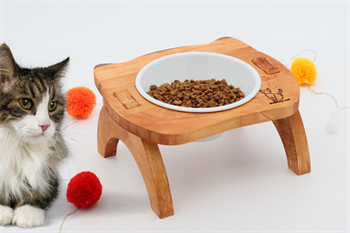 Kedi Köpek Mama Ve Su Kabı-Kırılmaz Melamin Bir Adet Kase Hediyeli-Gerçek Ahşap-Armut Kiraz-BuShop Mızmız 