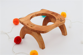 Kedi Köpek Mama Ve Su Kabı-Kaliteli  Çelik Bir Adet Kase Hediyeli-Gerçek Ahşap-Armut Kiraz-BuShop Mızmız 