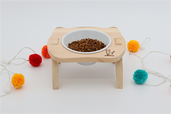 Kedi Köpek Mama Ve Su Kabı-Seramik Bir Adet Kase Hediyeli-Gerçek Ahşap-Ham Boyasız-BuShop Mızmız Preminyum 