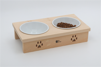Kedi Köpek Mama Ve Su Kabı-Seramik İki Adet Kase Hediyeli-Gerçek Ahşap-BuShop Yumak Preminyum