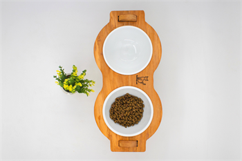 Kedi Köpek Mama Ve Su Kabı-Seramik İki Adet Kase Hediyeli-Gerçek Ahşap-Armut Kiraz-BuShop Mişa Preminyum 