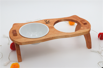 Kedi Köpek Mama Ve Su Kabı-Seramik İki Adet Kase Hediyeli-Gerçek Ahşap-Armut Kiraz-BuShop Mızmız Preminyum 