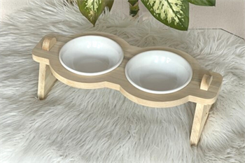 Kedi Köpek Mama Ve Su Kabı-Seramik İki Adet Kase Hediyeli-Gerçek Ahşap-Ham Boyasız-BuShop Mişa Preminyum 