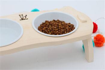 Kedi Köpek Mama Ve Su Kabı-Kırılmaz Melamin İki Adet Kase Hediyeli-Gerçek Ahşap-Ham Boyasız-BuShop Mızmız