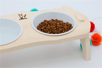 Kedi Köpek Mama Ve Su Kabı-Seramik İki Adet Kase Hediyeli-Gerçek Ahşap-Ham Boyasız-BuShop Mızmız Preminyum 