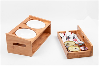 Kedi Köpek Mama Ve Su Kabı-Çelik İki Adet Kase Hediyeli-Gerçek Ahşap-Armut Kiraz-Çekmeceli-BuShop Merlin