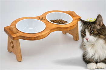 Kedi Köpek Mama Ve Su Kabı-Seramik İki Adet Kase Hediyeli-Gerçek Ahşap-Armut Kiraz-BuShop Mişa Preminyum 