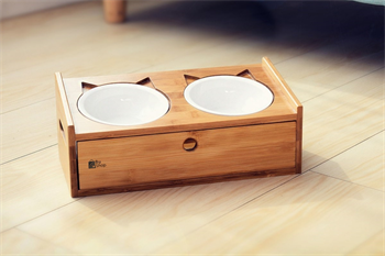 Kedi Köpek Mama Ve Su Kabı-Çelik İki Adet Kase Hediyeli-Gerçek Ahşap-Armut Kiraz-Çekmeceli-BuShop Merlin