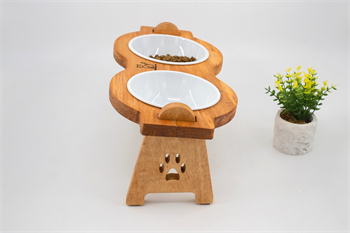 Kedi Köpek Mama Ve Su Kabı-Melamin İki Adet Kase Hediyeli-Gerçek Ahşap-Armut Kiraz-BuShop Mişa 