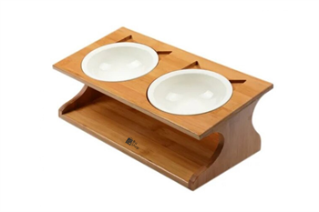Kedi Köpek Mama Ve Su Kabı-Seramik İki Adet Kase Hediyeli-Kontrplak Ahşap-BuShop Katya Preminyum 