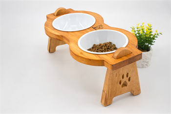 Kedi Köpek Mama Ve Su Kabı-Seramik İki Adet Kase Hediyeli-Gerçek Ahşap-Armut Kiraz-BuShop Mişa Preminyum 