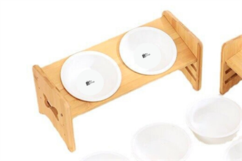 Kedi Köpek Mama Ve Su Kabı-Kırılmaz Melamin İki Adet Kase Hediyeli-Gerçek Ahşap-Kayın Renk-BuShop Kemik