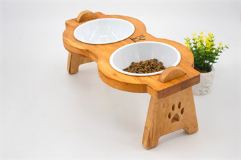 Kedi Köpek Mama Ve Su Kabı-Melamin İki Adet Kase Hediyeli-Gerçek Ahşap-Armut Kiraz-BuShop Mişa 