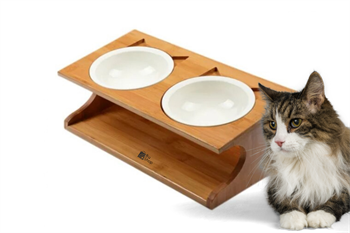 Kedi Köpek Mama Ve Su Kabı-Seramik İki Adet Kase Hediyeli-Kontrplak Ahşap-BuShop Katya Preminyum 