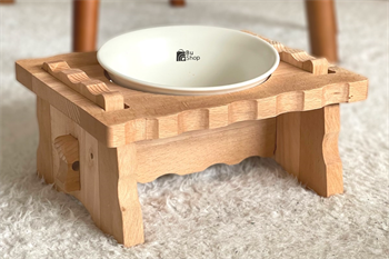 Kedi Köpek Mama Ve Su Kabı-Melamin Tek Adet Kase Hediyeli-Gerçek Ahşap-Kayın Renk-BuShop Enrico 