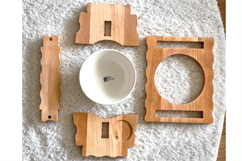 Kedi Köpek Mama Ve Su Kabı-Seramik Tek Adet Beyaz Kase Hediyeli-Gerçek Ahşap-Kayın Renk-BuShop Enrico Preminyum