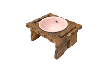 Kedi Köpek Mama Ve Su Kabı-Seramik Tek Adet Pembe Kase Hediyeli-Gerçek Ahşap-Kayın Renk-BuShop Enrico Preminyum