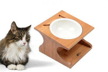 Kedi Köpek Mama Ve Su Kabı-Seramik Tek Kase Hediyeli-Kontrplak Ahşap-BuShop Katya Preminyum 