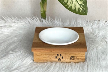 Kedi Köpek Mama Ve Su Kabı-Seramik Tekli Kase Hediyeli-Gerçek Ahşap-BuShop Yumak Preminyum