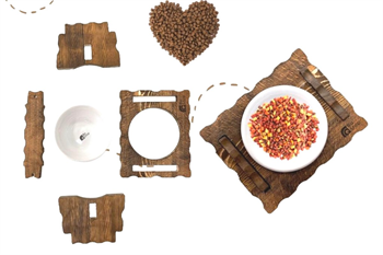 Kedi Köpek Mama Ve Su Kabı-Melamin Tek Adet Kase Hediyeli-Gerçek Ahşap-Latin Ceviz-BuShop Enrico