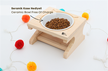 Kedi Köpek Mama Ve Su Kabı-Seramik Tek Kase Hediyeli-Gerçek Ham Ahşap-BuShop Katya Preminyum 