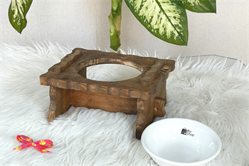 Kedi Köpek Mama Ve Su Kabı-Melamin Tek Adet Kase Hediyeli-Gerçek Ahşap-Latin Ceviz-BuShop Enrico