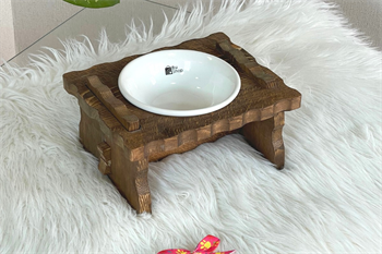 Kedi Köpek Mama Ve Su Kabı-Melamin Tek Adet Kase Hediyeli-Gerçek Ahşap-Latin Ceviz-BuShop Enrico