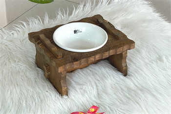 Kedi Köpek Mama Ve Su Kabı-Seramik Tek Adet Kase Hediyeli-Gerçek Ahşap-Latin Ceviz-BuShop Enrico Preminyum 