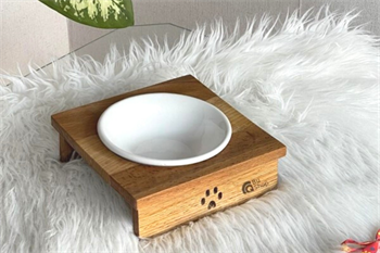 Kedi Köpek Mama Ve Su Kabı-Seramik Tekli Kase Hediyeli-Gerçek Ahşap-BuShop Yumak Preminyum