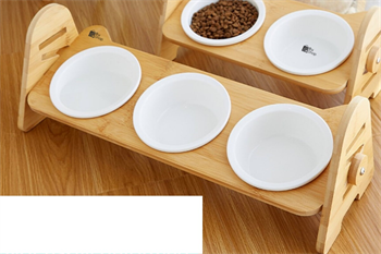 Kedi Köpek Mama Ve Su Kabı-Melamin Üç Adet Kase Hediyeli-Gerçek Ahşap-Kayın Renk-BuShop Alfa