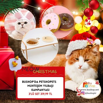 Kedi ve Köpek muhteşem kampanyası üçlü seti Mama ve Su Kabı,Tavşan Şapkası Donut Oyuncak