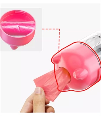 Kedi Köpek Için Taşınabilir Çift Hazneli Mama Ve Suluk Atık Torba Hediyeli-pet Seyahat Seti Pembe