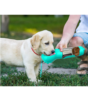 Kedi Köpek Için Taşınabilir Çift Hazneli Mama Ve Suluk Atık Torba Hediyeli-pet Seyahat Seti Turkuaz