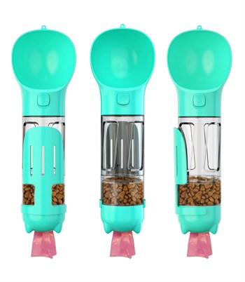 Kedi Köpek Için Taşınabilir Çift Hazneli Mama Ve Suluk Atık Torba Hediyeli-pet Seyahat Seti Turkuaz