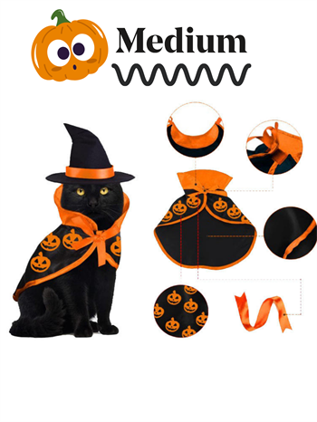 Kedi Kostümü, Kedi Elbisesi, Kedi Kıyafeti ,Şapkalı Takımı  Kumaş,halloween Temalı, M Beden 