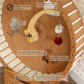 Kedi Koşu Tekerleği  Kedi koşu Bandı   Lüks  Masif Ağaç  Kaydırmaz Taban BuShop