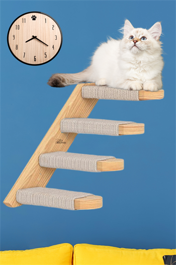 Kedi merdiveni Ahşap kedi tırmalaması Doğal Kedi Tırmanma ve Tırmalama Merdiveni Lilyum Sol Yön