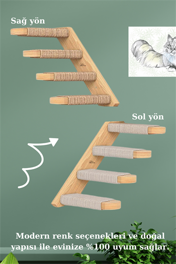 Kedi merdiveni Ahşap kedi tırmalaması Doğal Kedi Tırmanma ve Tırmalama Merdiveni Lilyum Sağ Yön