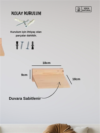 kedi merdiveni, kedi tırmalaması, Kedi Tırmanma Duvar Merdiveni, Doğal 3 Parça, BuShop Eco Raf 