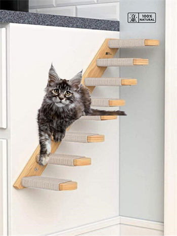 Kedi merdiveni, Kedi tırmanma merdiveni, Doğal Ahşap İkili Merdiven Seti, Sol Model Beyaz