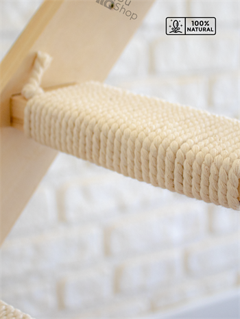 Kedi merdiveni, Kedi tırmanma merdiveni, Doğal Ahşap İkili Merdiven Seti, Sağ Model Beyaz