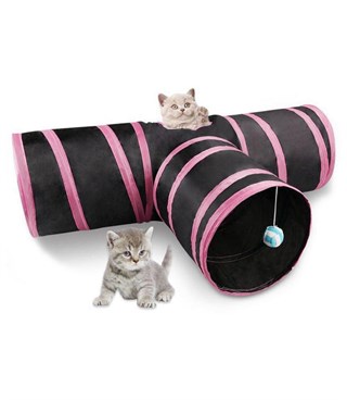 Kedi Oyun Tüneli 3lü  Katlanabilir BuShop Pembe