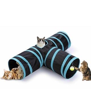 Kedi Oyun Tüneli  3 lü  Katlanabilir BuShop Mavi
