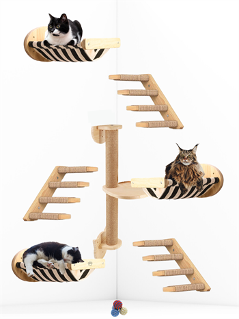 Kedi Parkuru, Kedi Evi, Kedi Yatağı, Kedi Duvar Evi, Kedi Duvar Rafı, Lüks 7 Parça Kedi Parkuru Sağ